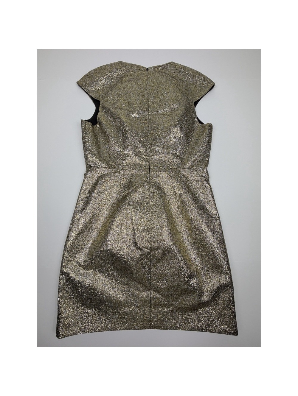 DVF Diane Von Furstenberg Gold Metallic Dress Womens 6 Cap Sleeve Cocktail - Picture 2 of 8